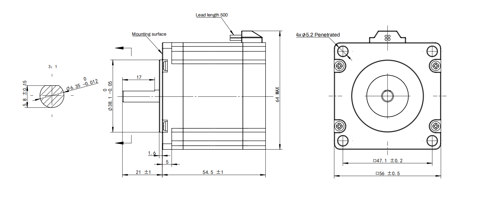 HK5756A Stepper Motor Dimensions