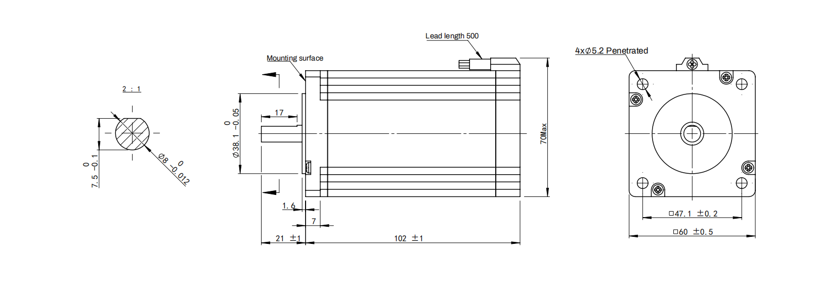 HK60102 Nema 24 Stepper Motor Dimensions