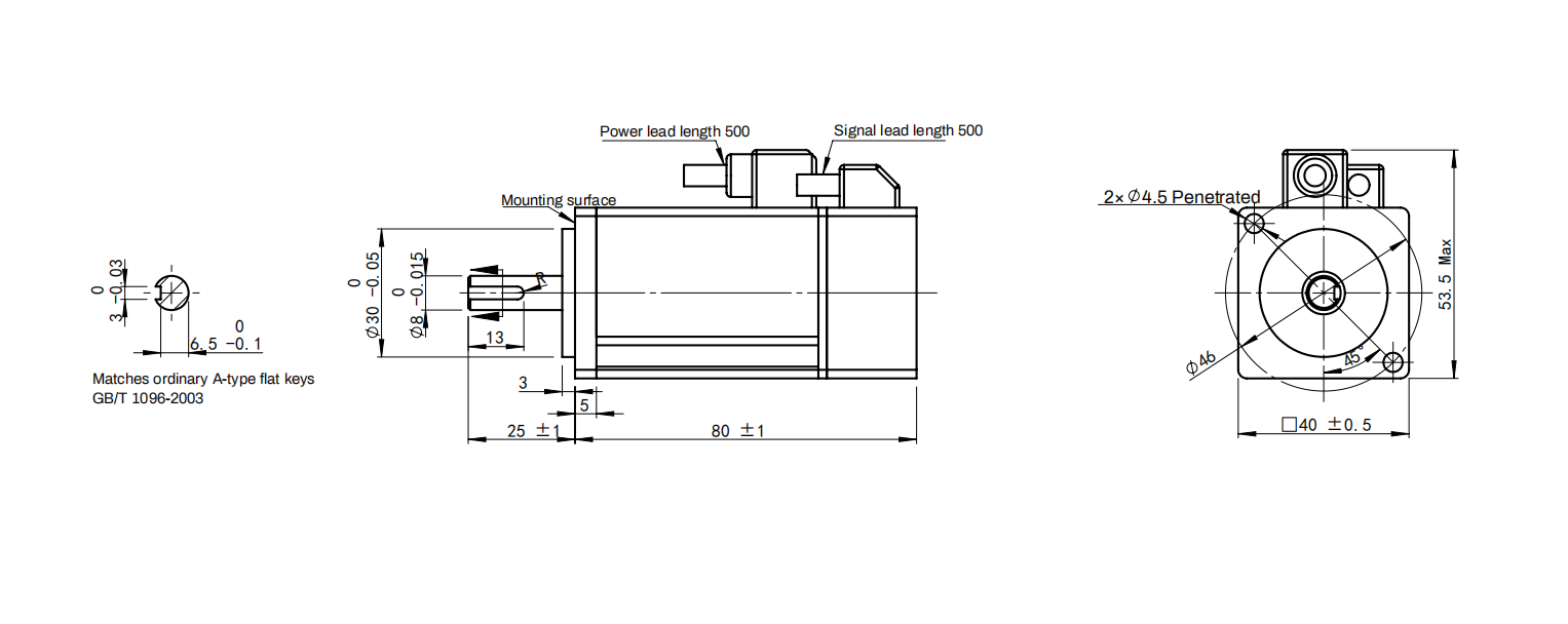 HSK0401A-2R00 100W AC Servo Motor Dimensions