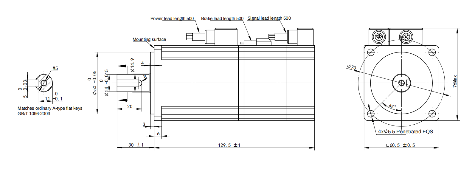 HSK0604A-2R0B Servo Motor Dimensions