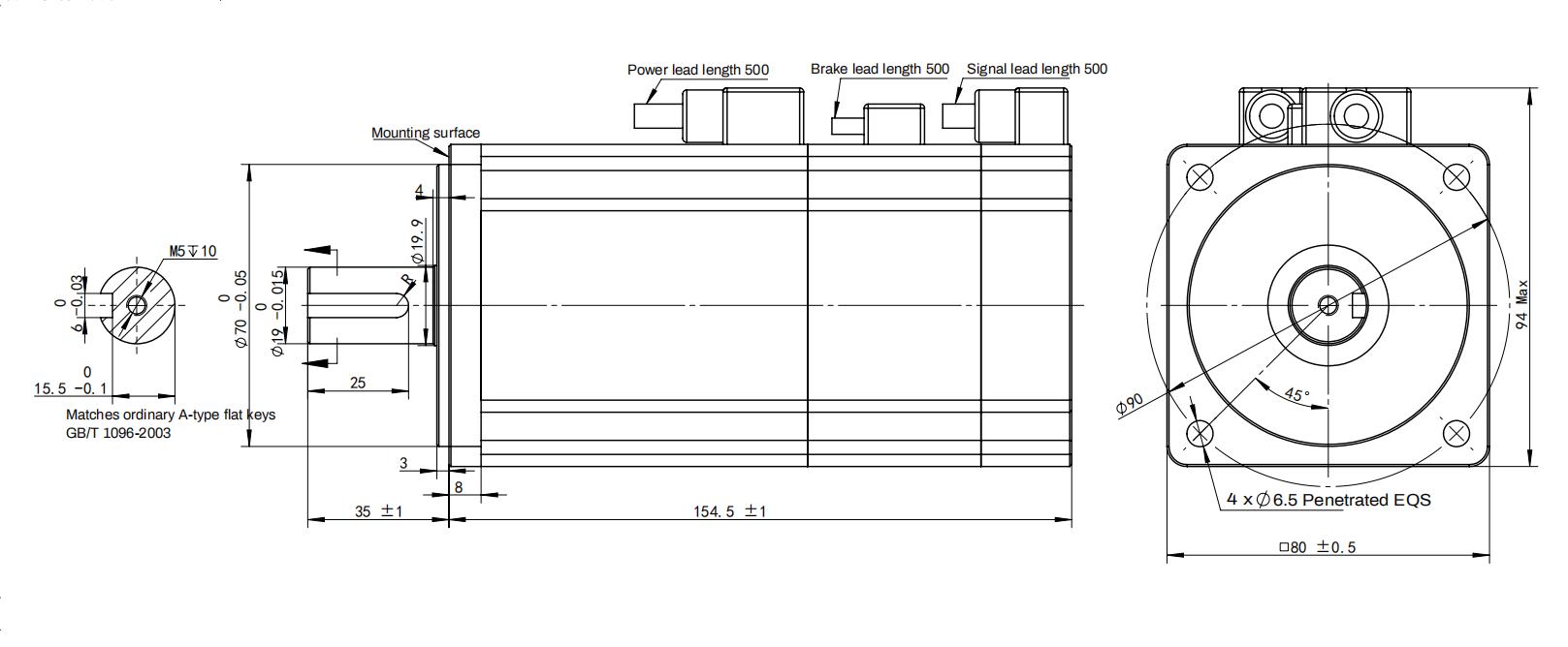 HSK0810A-2R0B Servo Motor Dimensions