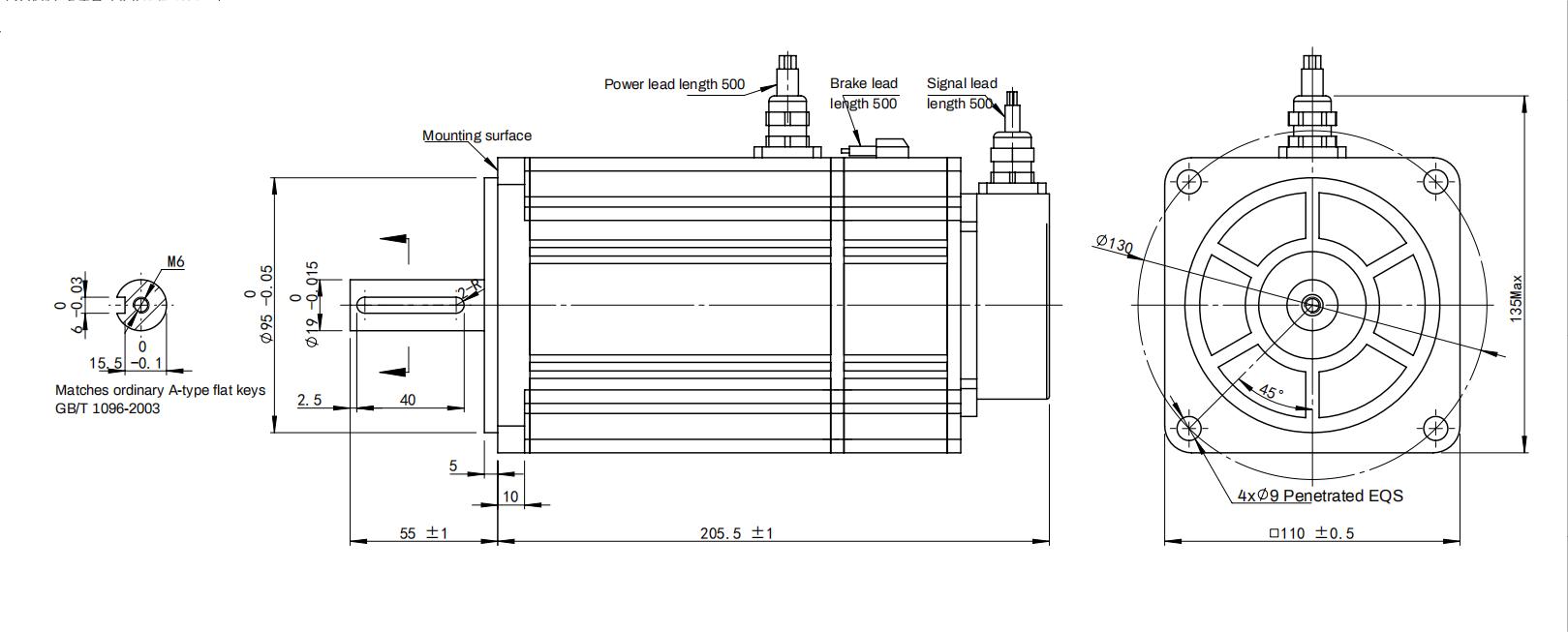 The HSK1118A-2R0B Servo Motor Dimensions